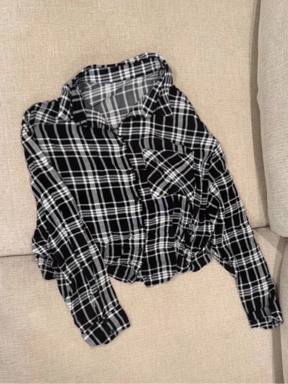 Black & White Plaid Button-Up cropped flannel
